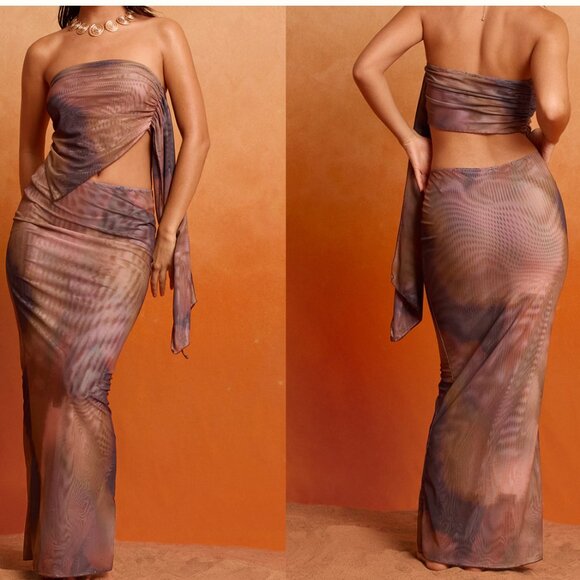 PLT Multi Blurred Print Mesh Bandeau Beach Set - Picture 1 of 5